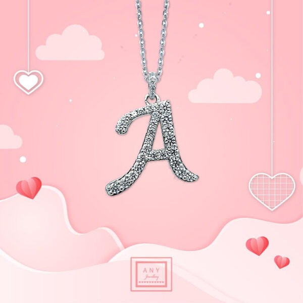 Alphabet Necklace with White Gold Plated 英文字母頸鏈