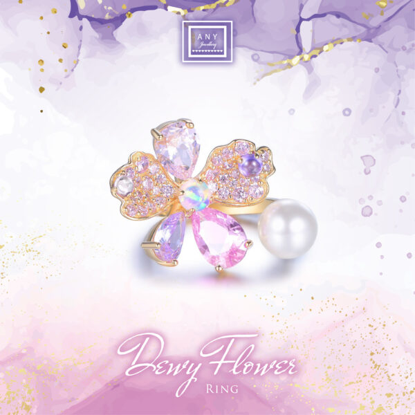 R6566 Flower Blossom Ring with 8mm pearl