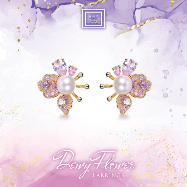 E3913 7mm Natural Pearl Dewy Flower Earring