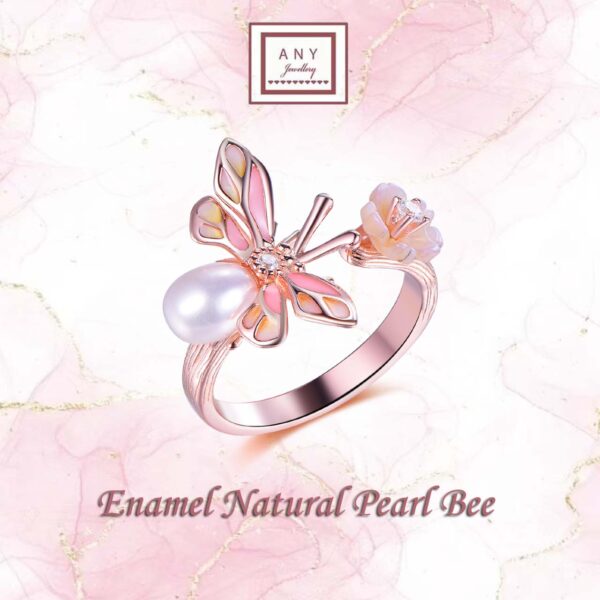 R6629 Enamel Natural Pearl Bee Ring